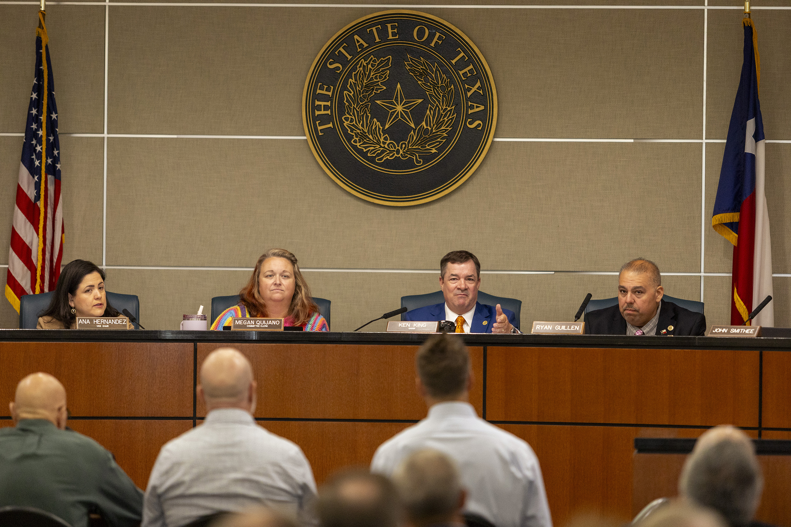 State Affairs Committee Chair Texas Rep. Ken King, R-Canadian, asks questions during testimony on data centers and 765-kV transmission lines in Austin on Wednesday, Aug. 19th, 2026.